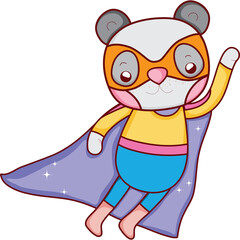 Cartoon Panda Character Wearing a Superhero Costume with a Cape and Mask Flying Through the Air