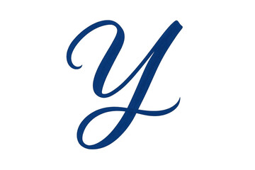 Obraz premium Blue capital letter y typography, elegant handwritten script alphabet, transparent background element for design