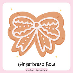 Gingerbread Bow Cookie – Christmas Ribbon Icing Decoration, Holiday Bakery Illustration Festive sweets vector