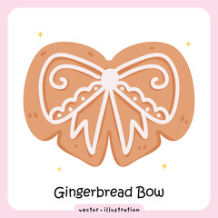 Gingerbread Bow Cookie – Christmas Ribbon Icing Decoration, Holiday Bakery Illustration Festive sweets vector