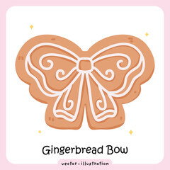 Gingerbread Bow Cookie – Christmas Ribbon Icing Decoration, Holiday Bakery Illustration Festive sweets vector