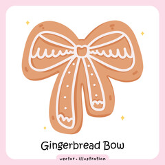 Gingerbread Bow Cookie – Christmas Ribbon Icing Decoration, Holiday Bakery Illustration Festive sweets vector