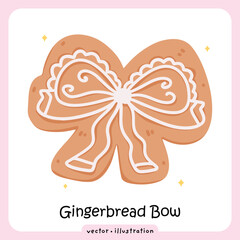 Gingerbread Bow Cookie – Christmas Ribbon Icing Decoration, Holiday Bakery Illustration Festive sweets vector