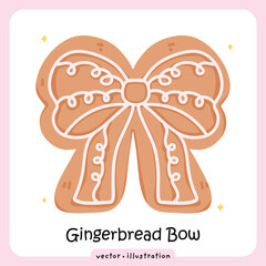 Gingerbread Bow Cookie – Christmas Ribbon Icing Decoration, Holiday Bakery Illustration Festive sweets vector
