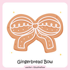 Gingerbread Bow Cookie – Christmas Ribbon Icing Decoration, Holiday Bakery Illustration Festive sweets vector