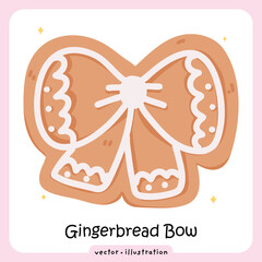 Gingerbread Bow Cookie – Christmas Ribbon Icing Decoration, Holiday Bakery Illustration Festive sweets vector