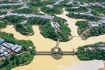 Aerial drone view of the Rohingya refugee camp in Cox's Bazar, Bangladesh