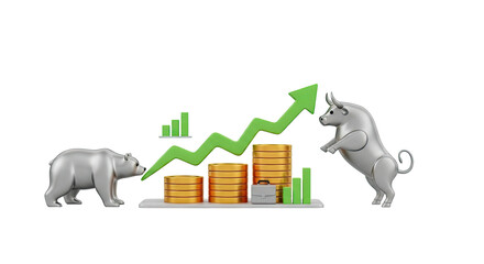Financial market bull and bear upward growth trend investment success