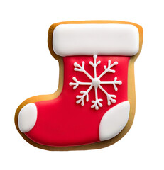 Isolated red sock shaped icing cookie biscuit
