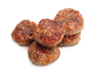 Delicious roasted meat patties isolated on white