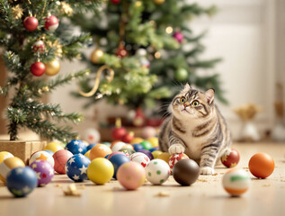 Freche Katze und fallende Christbaumkugeln &ndash; witzige Weihnachts-Szene f&uuml;r Social Ads