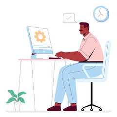 Busy employee catching up with piled-up office tasks – Illustration 
