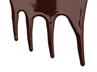 Flowing tasty melted chocolate on white background