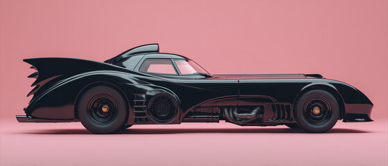 abstract black gothic retro car isolated over pastel pink background