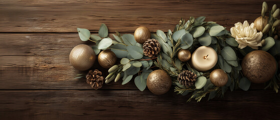 top view of sustainable rustic christmas decor