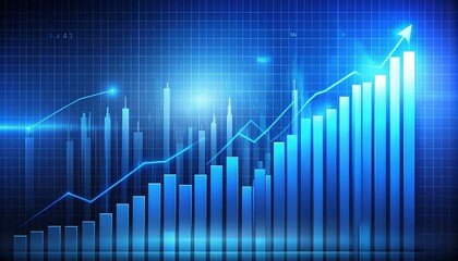 Upward-trending financial chart with glowing blue grid background