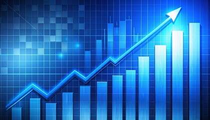 Upward-trending financial chart with glowing blue grid background