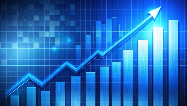 Upward-trending financial chart with glowing blue grid background