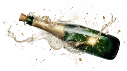 Bubbly champagne bursts with sparkling bubbles, AI, PNG