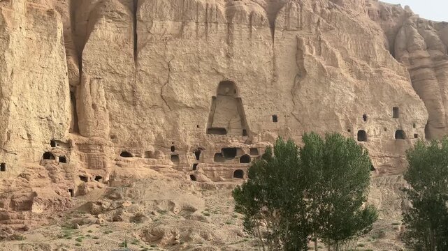 Destroyed Buddha Statue in Bamyan Valley, Afghanistan. Ancient Buddhist Shrine on Silk Road
