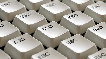 Close-up view of a grid of white computer keyboard escape keys technology high quality image.