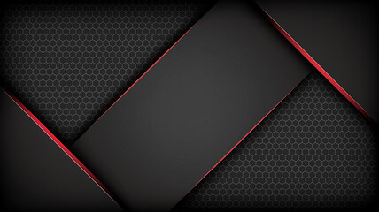 Dark Abstract Background with Black Hexagonal Texture and Red Accents grey high quality image.