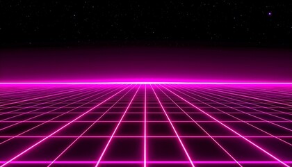 Retro-futuristic neon pink grid landscape on black background