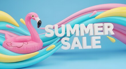 Creative Summer Sale Advertisement with Pink Flamingo Float