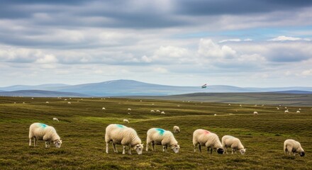 Scenic landscape of sheep grazing in countryside for st. andrew's day celebration design