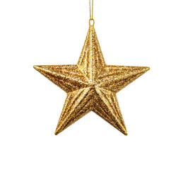 Fototapeta premium Golden glitter star ornament for festive holiday decorations on a transparent background, cut out