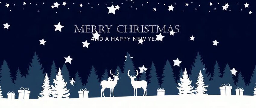 christmas winter landscape with deer in forest and fallen stars illustrated animation