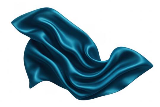 Teal silk fabric flowing with elegant smooth drapery
