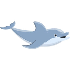 Cartoon Style Blue Dolphin Leaping Joyfully with Transparent Background and White Underside