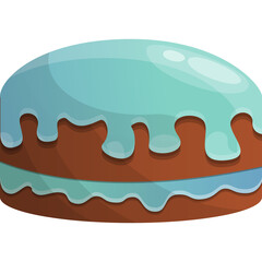 Cartoon Style Blue Icing Drizzled Over Brown Cookie Sandwich Dessert Isolated On Transparent Background With Smooth Glossy Texture