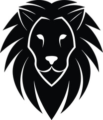 Fototapeta premium Stylized Black Lion Head Logo With Flowing Mane silhouette white background