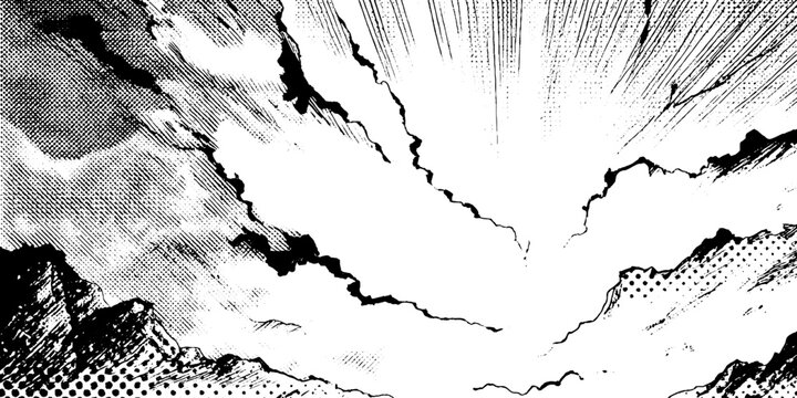 Dynamic black and white manga explosion scene with energetic comic effect