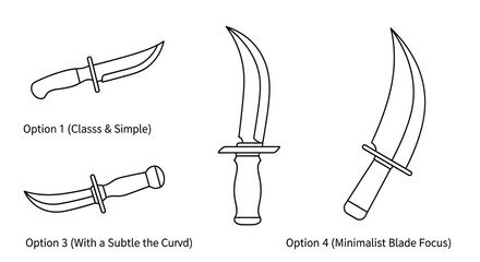 Knife Design Options Line Art Illustration on White Background