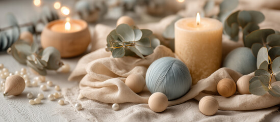 pastel christms holiday decor with warm candlelight and handmade ornaments