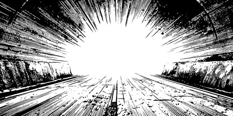 Obraz premium Dramatic perspective tunnel in black and white anime manga style