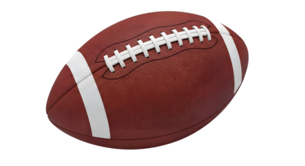 A classic brown leather american football with white laces and stripes isolated on transparent background