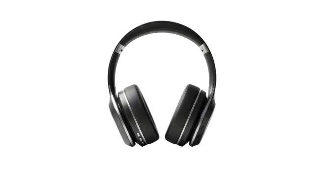 Modern black over ear headphones with a sleek design isolated on transparent background