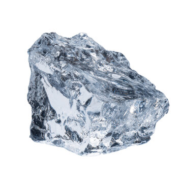 Crystal clear ice chunk for use in summer events and drinks on a transparent background, cut out