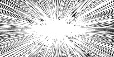 Dynamic burst explosion in black and white japanese comic style for creative design