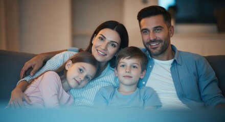 Family enjoying television entertainment together for world television day celebration