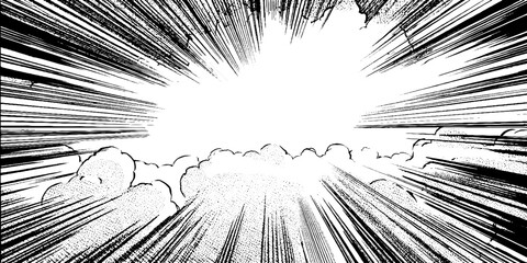 Obraz premium Black and white manga radial burst background for dynamic effects and comic design