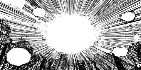 Dynamic black and white circular motion lines with perspective burst effect