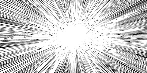 Dynamic comic burst with motion lines and halftone shading for manga and anime design