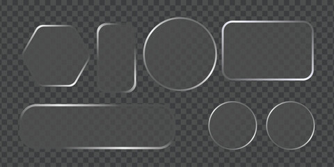 Collection of liquid glass frames set with glowing edges on a dark checkered background