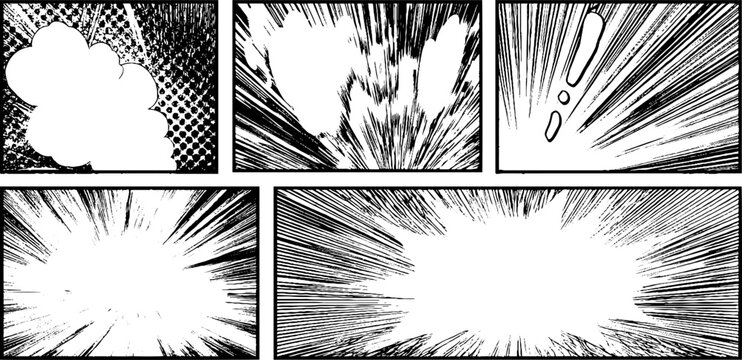 Dynamic comic storyboard template with explosive speed effects for manga and anime layouts