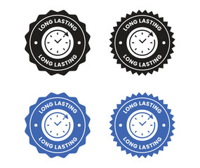 Long lasting icons set, logo, label, badge, symbol, arrow, stamp, black, line, flat vector, isolated illustration. Pharma or beauty label for product packaging design. Hourglass, time, clock icon.